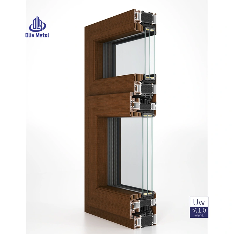 Energy Efficient Wood Grain Aluminum-Plastic Co-Extruded Tilt-and-Turn Windows for Houses
