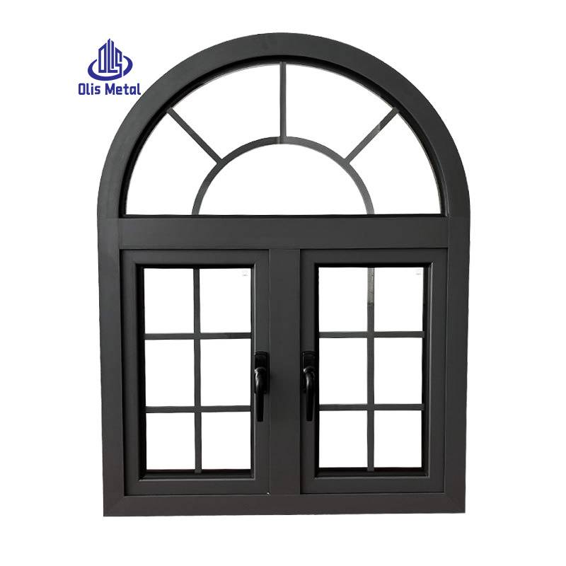 Arched Aluminum Casement Window with Grille | Premium Matte Black Double Sash