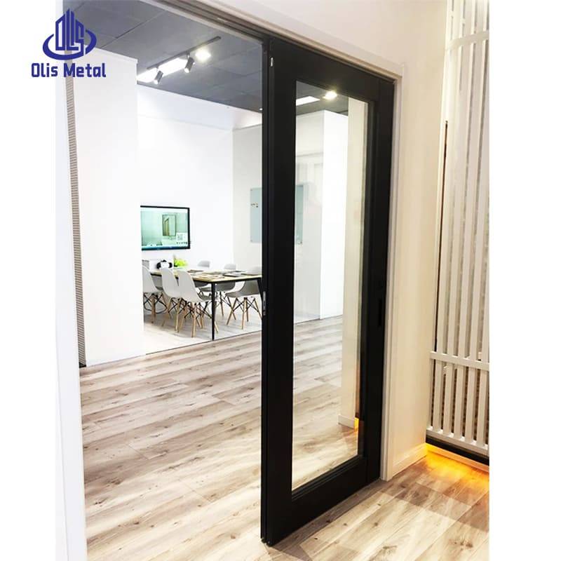 Black Aluminum 2-Panel Trackless Double Sliding Interior Glass Door | Precision-Machined Industrial Style for Construction Contractors - Image 4