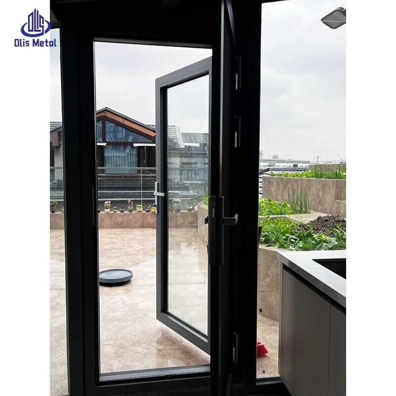 Sleek Black Aluminum Hinged Casement Door with Screen | Refined Energy-Saving Glass Doors for High-End Residential Projects - Image 2