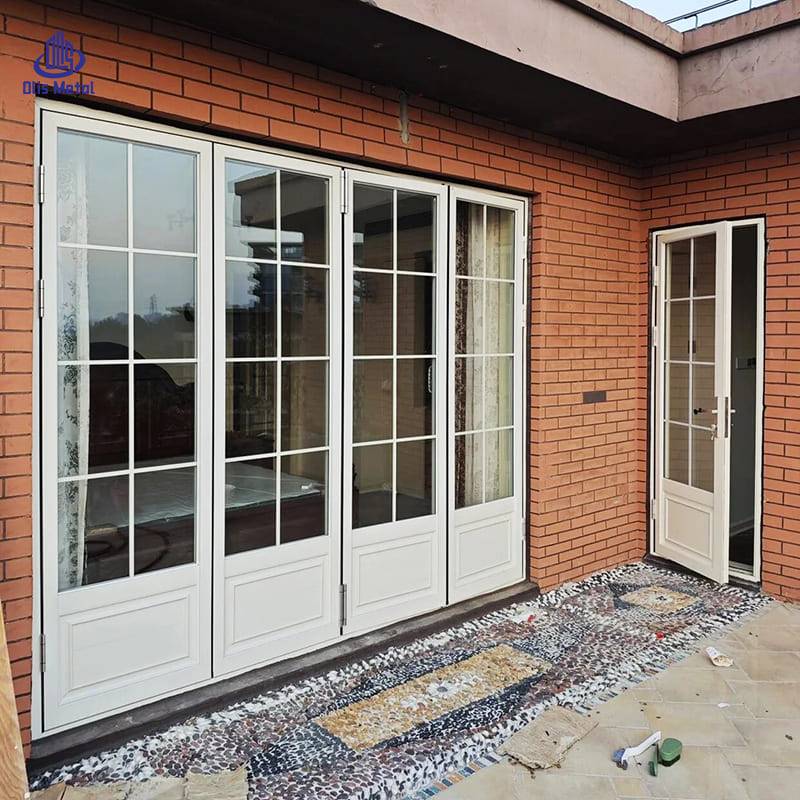 White Grille Aluminum Folding Patio Door | Premium Anti-Pinch Glazing Doors for Villa Terrace Projects - Image 2