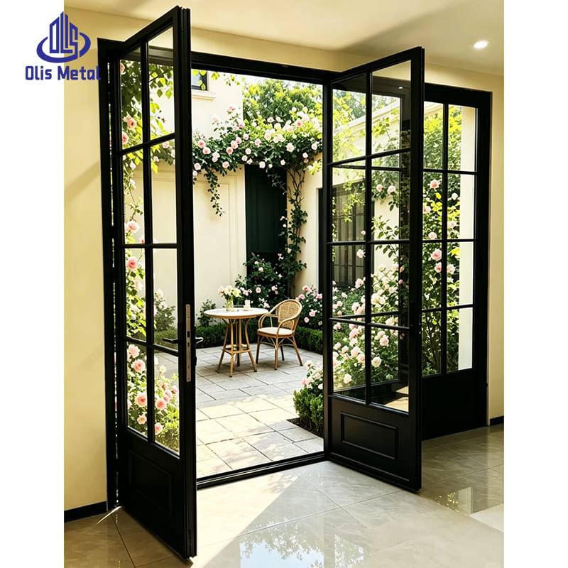 Exquisite Black Aluminum French Door | Premium Tempered Glazing Folding Doors for High-End Residential Projects