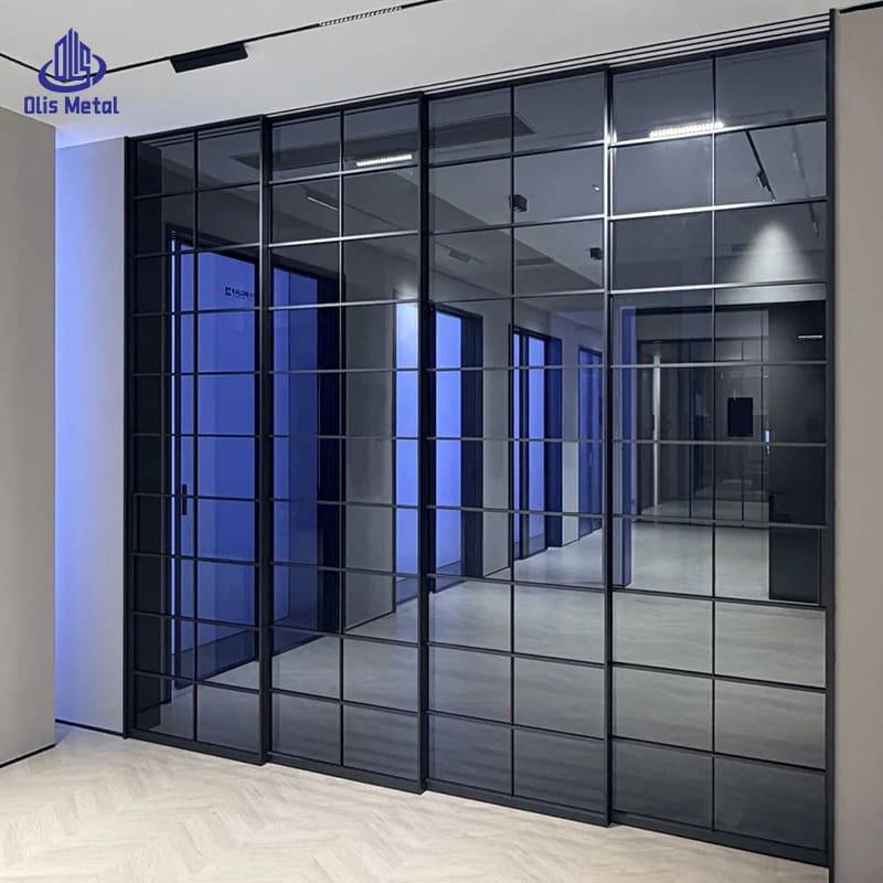 Grating Design Slim-Frame Concealed Pocket Door | Tempered Glass Sliding Doors for Villa Construction Projects