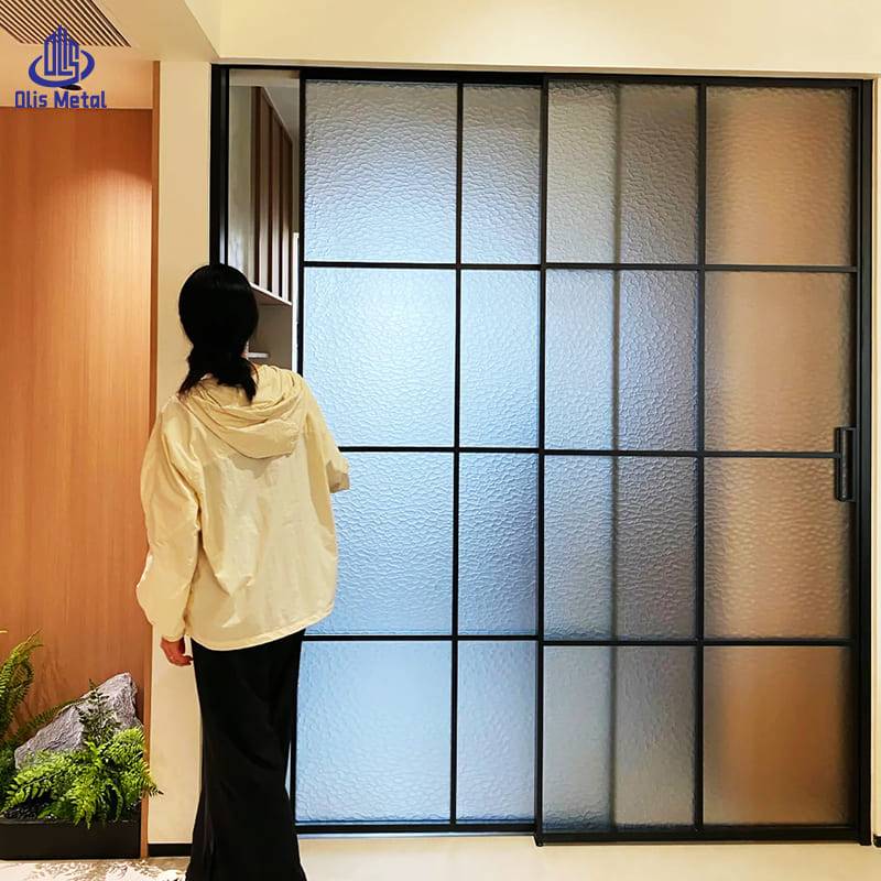 Water Ripple Glass Aluminum Floorless Sliding Partition Door | Premium Minimalist Divider for Modern Residential Interiors