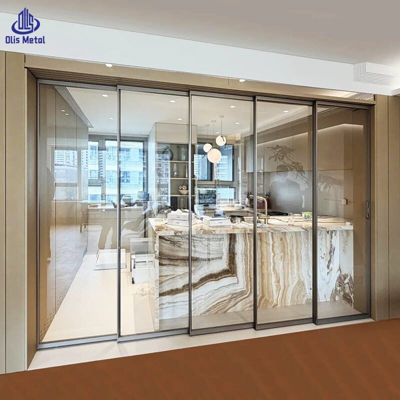 Concealed Aluminum Pocket Sliding Glass Door | Luxurious Flush-Wall Kitchen Divider for High-End Villa Projects - Image 3