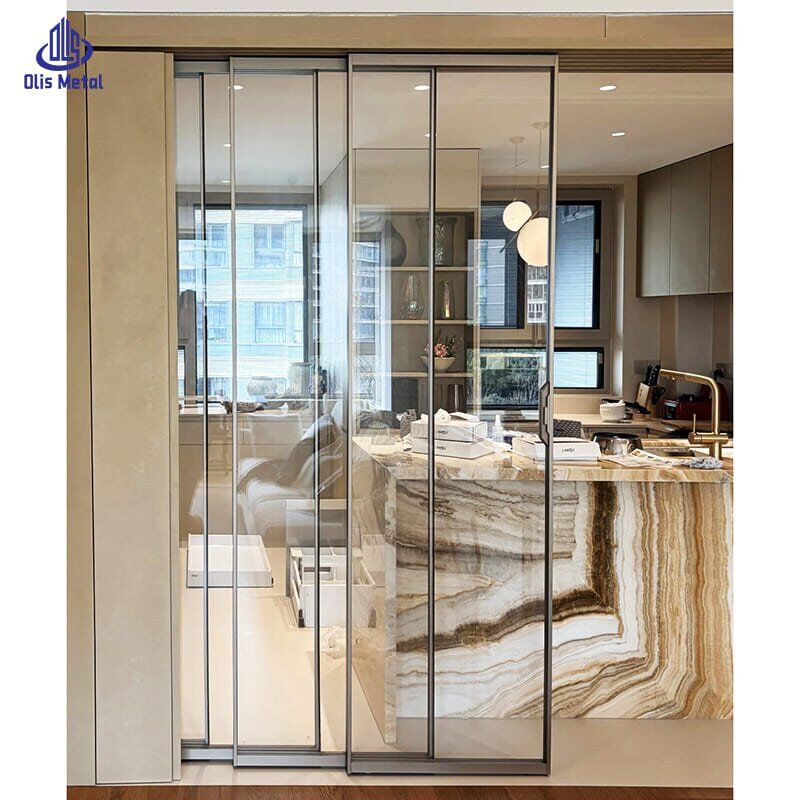 Concealed Aluminum Pocket Sliding Glass Door | Luxurious Flush-Wall Kitchen Divider for High-End Villa Projects - Image 2