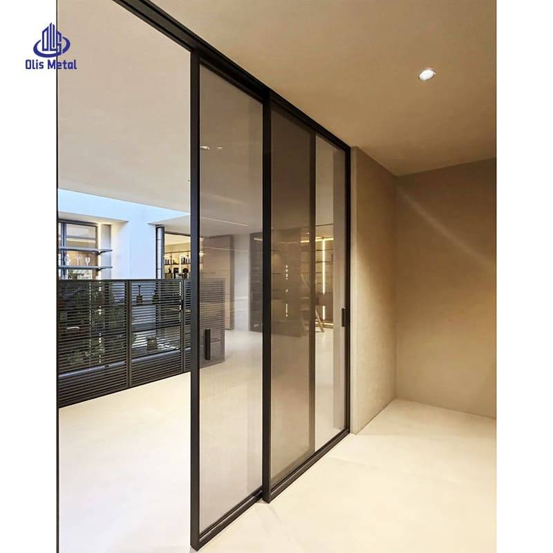 Textured Glass Aluminum Sliding Partition Door | Custom Luxurious Hazy Glow Divider for High-End Villa Projects - Image 3