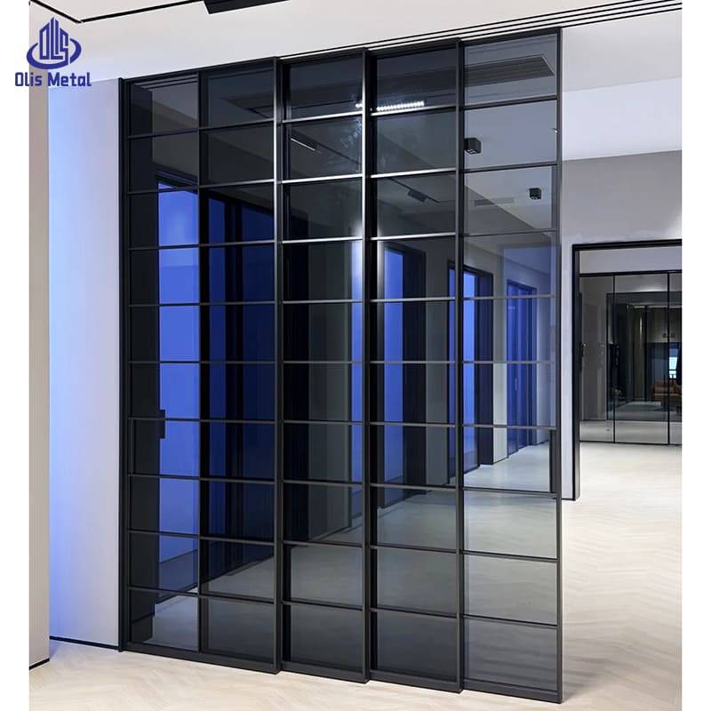 Grating Design Slim-Frame Concealed Pocket Door | Tempered Glass Sliding Doors for Villa Construction Projects - Image 2