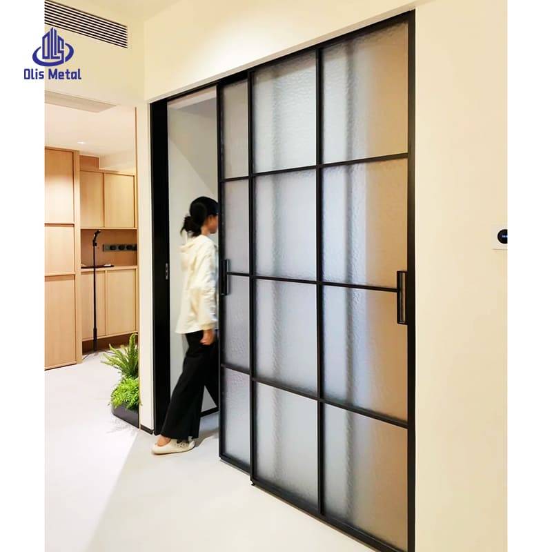 Water Ripple Glass Aluminum Floorless Sliding Partition Door | Premium Minimalist Divider for Modern Residential Interiors - Image 3