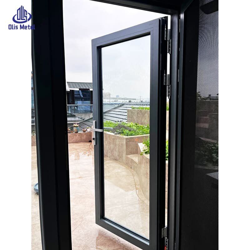 Sleek Black Aluminum Hinged Casement Door with Screen | Refined Energy-Saving Glass Doors for High-End Residential Projects