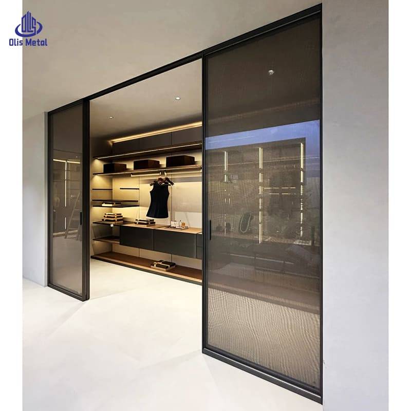 Textured Glass Aluminum Sliding Partition Door | Custom Luxurious Hazy Glow Divider for High-End Villa Projects - Image 2