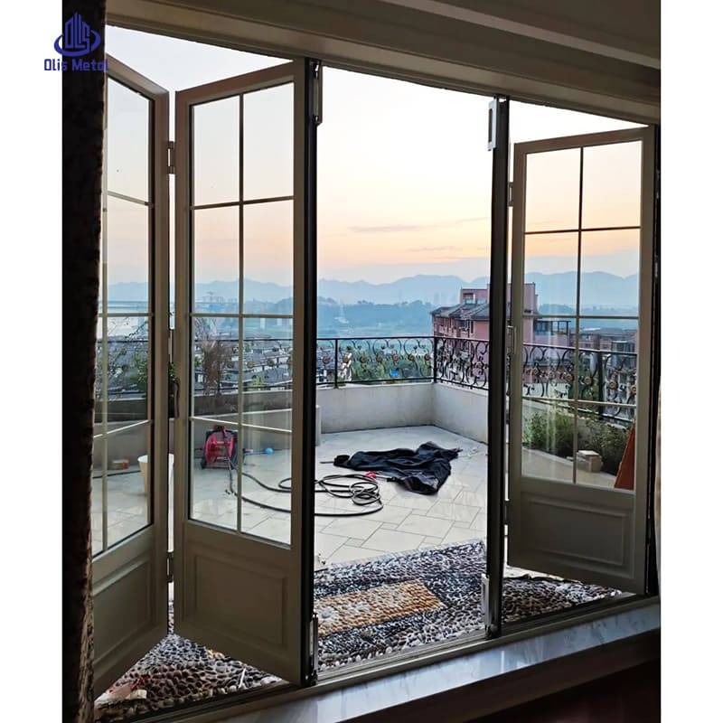 White Grille Aluminum Folding Patio Door | Premium Anti-Pinch Glazing Doors for Villa Terrace Projects - Image 4