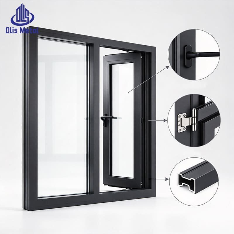 Weatherproof Aluminum Casement Window with Fixed Glass Panel Secure Lock Custom Residential Windows - Image 3