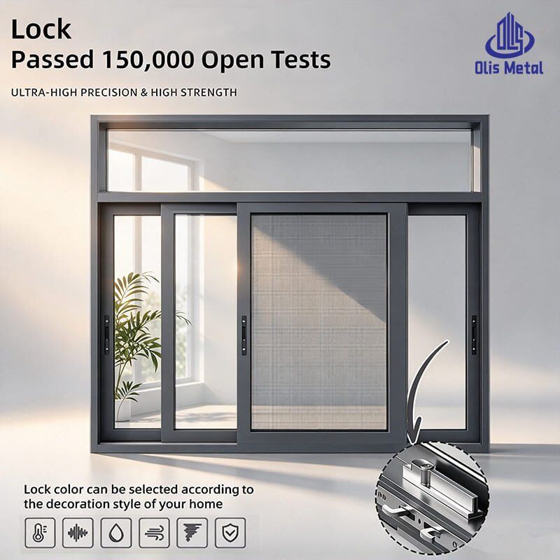 Weatherproof Wind Resistance Premium Aluminum Sliding Glass Window with Integrated Insect Mesh Screen - Image 4
