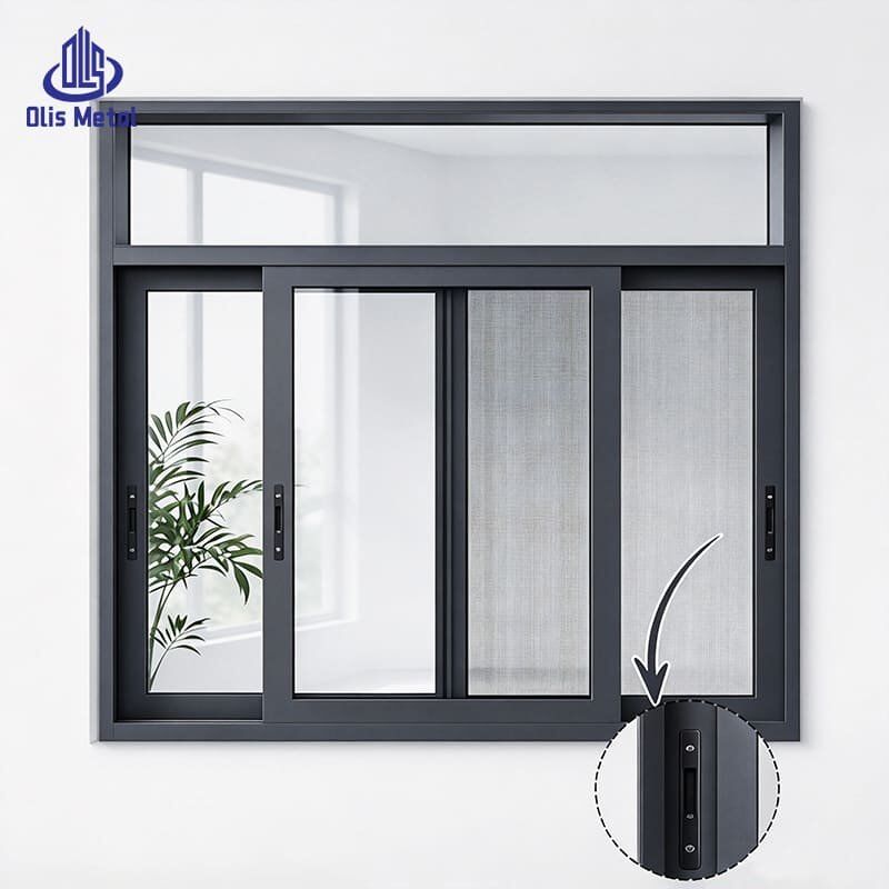 Weatherproof Wind Resistance Premium Aluminum Sliding Glass Window with Integrated Insect Mesh Screen - Image 3