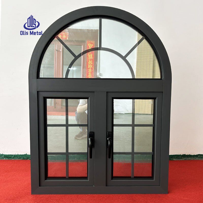 Arched Aluminum Casement Window with Grille | Premium Matte Black Double Sash - Image 3