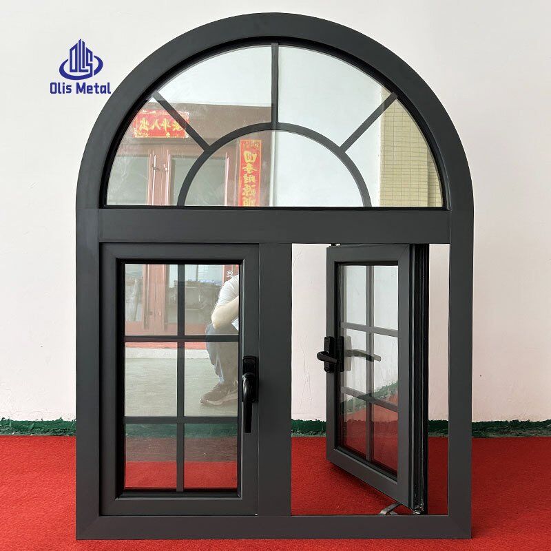 Arched Aluminum Casement Window with Grille | Premium Matte Black Double Sash - Image 2