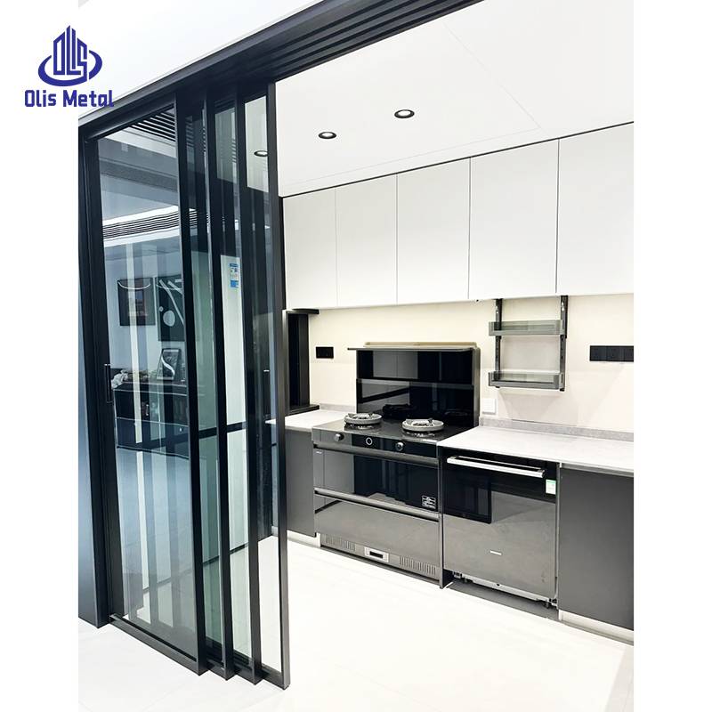 Sophisticated Black Narrow Frame Sliding Glass Door for Kitchen | Clear Glass View - Image 3