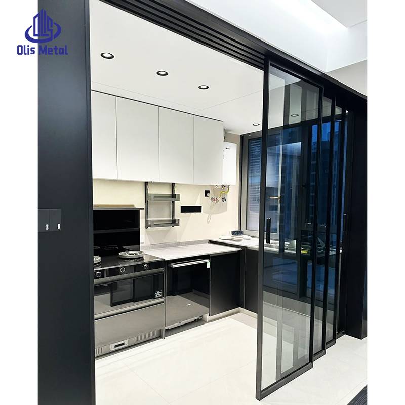 Sophisticated Black Narrow Frame Sliding Glass Door for Kitchen | Clear Glass View - Image 4