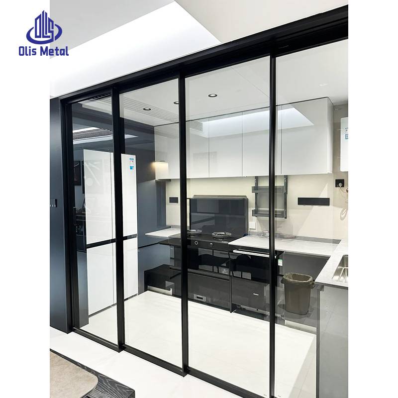 Sophisticated Black Narrow Frame Sliding Glass Door for Kitchen | Clear Glass View